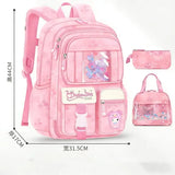 3Pcs Kid Girl School Backpack Large Capacity Cartoon School Bag