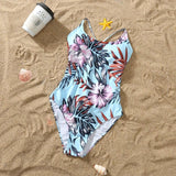 Family Matching Mom Daughter Swimwear Floral Pattern Ruffle One-Piece Swimsuit