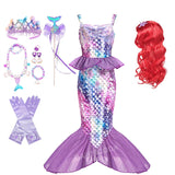Kid Girl Princess Mermaid Carnival Ariel Cosplay Dress for Halloween Party Ball