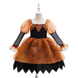 Spider Web Halloween Cosplay Costume for Girls Carnival Christmas Long Sleeve Party Birthday Prom Dresses Girl Children Clothing