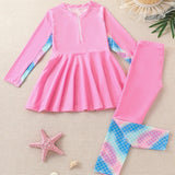Kid Girls Swimsuits Fish Scale Pattern Long Sleeve Beachwear