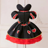 3-10Y Kid Girls Red Heart Princess Puff Sleeve Splicing Puffy Birthday Party Halloween Dresses