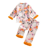 0-8Y Kids Girls Halloween Pumpkin Print Tops Long Pajamas