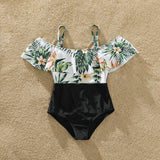 Family Matching Summer Swimsuit One Piece Plant Flounce Swimwear