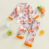0-8Y Kids Girls Halloween Pumpkin Print Tops Long Pajamas