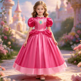 Dreamy Carnival Cosplay Game Costume Kids Girls Peach Princess Dress For Children Halloween Birthday Party Performance Clothes