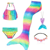 Kid Girl Fancy Mermaid Tail Swimming Costume  Swimwear 5 Pcs/Set