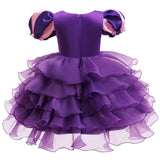 Girls Halloween Costume Puff Sleeve Ruffled Tiered Tulle Dress+Witch Hat+Pumpkin Candy Bag Trick or Treat Party Kid Outfit 3pcs