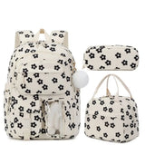 3 Pcs/Set Kid Girl Corduroy Flower Backpack Lunch Box Pencil Bag School Bookbag