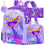 3 Pcs 16 Inch Kid Girl Mermaid Backpack School Bookbag