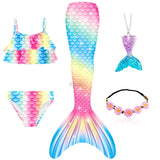5Pcs/Set Girls Mermaid Tail Swimsuit Costume Beach Pool Swimwear