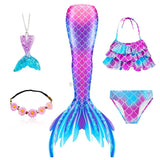 Kid Girl Fancy Mermaid Tail Swimming Costume  Swimwear 5 Pcs/Set
