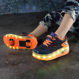 Kid Boys Girls Roller Shoes LED Light Up USB Charging Skateboard Shoes