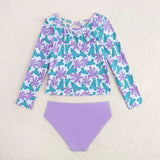 Kid Girls Swimsuit High Waist Long Sleeves Swimwear