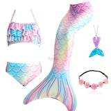 Kid Girl Fancy Mermaid Tail Swimming Costume  Swimwear 5 Pcs/Set