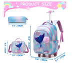 3 pcs/Set Kid Travel Mermaid Trolley Rolling Backpack Wheeled Trolley School Bag