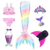 Kid Girls Monofin Swimming Mermaid Cosplay Swimsuit Bikini  7Pcs/Set