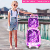 3PCS Kid Girl Mermaid Rolling Backpack Wheeled School Bag