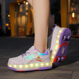 Children's Sneakers Roller Shoes With 4 Wheel Outdoor Parkour Skates Dual-Use Kids Girls Boys Roller Skates Glowing LED Light
