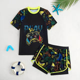 Kid Boys Swimsuit Short Sleeve Printed Swimwear