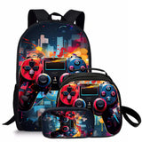 Kid Cool 3D Flat Cartoon Game Controller Three Piece Set Backpacks Schoolbags