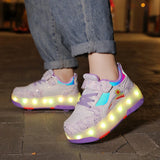 Children's Sneakers Roller Shoes With 4 Wheel Outdoor Parkour Skates Dual-Use Kids Girls Boys Roller Skates Glowing LED Light