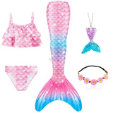5Pcs/Set Girls Mermaid Tail Swimsuit Costume Beach Pool Swimwear