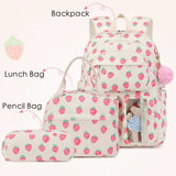 3 Pcs/Set Kid Girl Corduroy Flower Backpack Lunch Box Pencil Bag School Bookbag