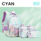 3Pcs Girl Backpack Butterfly Large Capacity Student Bookbag Back To School