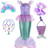 Kid Girl Little Mermaid Ariel Princess Carnival Summer Purple Dress
