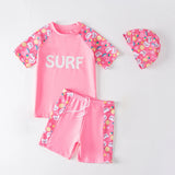 Kids Boy Girl Shark Print Swimwear Short Sleeve Swimsuit 3Pcs/Set