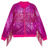 2-16Y Kid Girl Trendy Tassels Sequin Hip Hop Jacket Baseball Party Coat