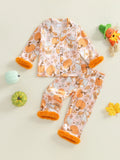 0-8Y Kids Girls Halloween Pumpkin Print Tops Long Pajamas