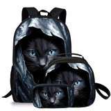 3 Pcs Set Kid Boy Cat Backpack School Bags With Lunch Pencil Bags