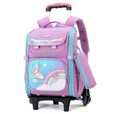 Kid Girl Butterfly Roller Wheeled Backpack Large Capacity Space Schoolbags