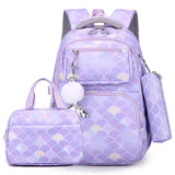 3pcs/Set Fish Scale Print Kid Backpack Mermaid Waterproof Schoolbag