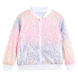 2-16Y Kid Girls Sequin Jacket Glitter Shiny Zip Up Coat Outwear
