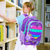 3PCS Kid Girl Rolling Folding Heart Backpack Bookbag Wheeled School Bag