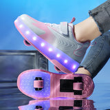 Kids USB Recharge Light Up  LED Skates Roller Shoes