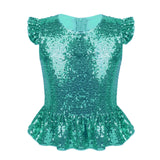 Kids Girls Mermaid Costume Top Girls Sleeveless Sequins Glittering Shirt T-Shirt