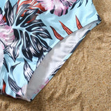 Family Matching Mom Daughter Swimwear Floral Pattern Ruffle One-Piece Swimsuit