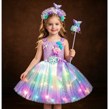 1-14Y Kid Baby Girl Princess Mermaid Led Light Up Birthday Party Tutu Dresses