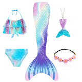 Girls Swimming Mermaid Tail Costume Cosplay Swimsuit Swimwear  5pcs/set