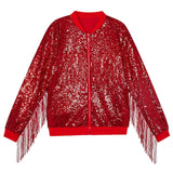 2-16Y Kid Girl Trendy Tassels Sequin Hip Hop Jacket Baseball Party Coat