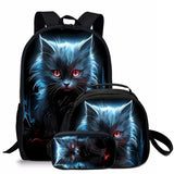 3 Pcs Set Kid Boy Cat Backpack School Bags With Lunch Pencil Bags
