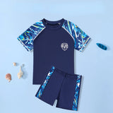 Kid Boy Short Sleeve Swimming Suit 2 Pcs Swimsuit Swimwear