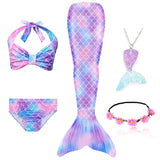 5Pcs/Set Girls Mermaid Tail Swimsuit Costume Beach Pool Swimwear