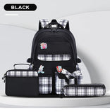 3pcs/set Kid Cute Plaid Bowknot School Backpack Bookbag