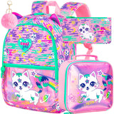 3Pcs Kid Girl Seahorse Backpacks Set School Bookbag