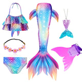 Girls Swimming Mermaid Tail Costume Cosplay Swimsuit Swimwear  5pcs/set